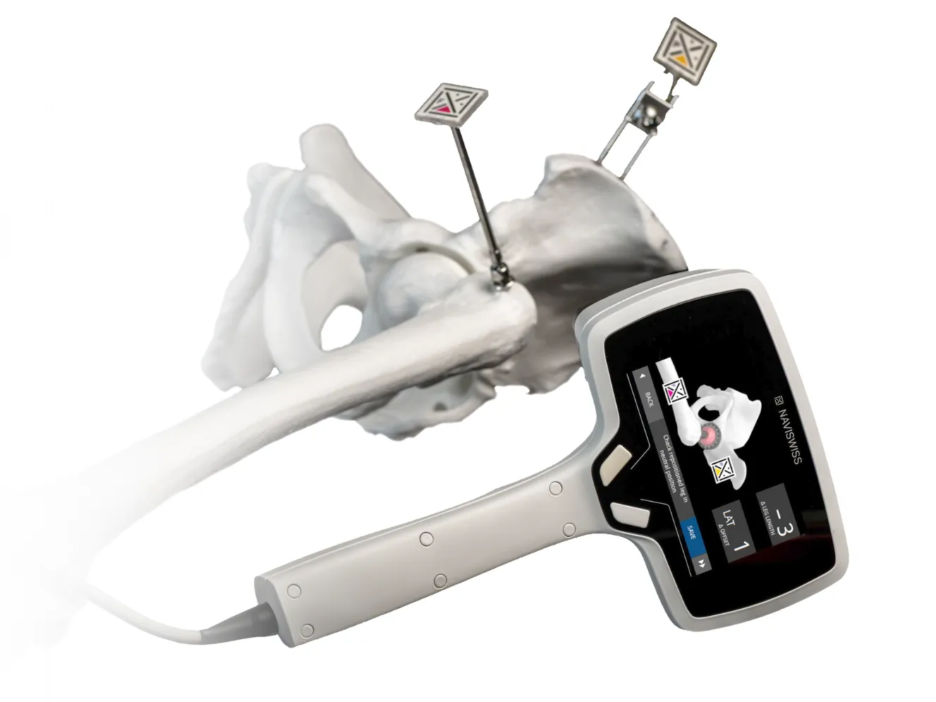 Naviswiss handheld optical navigation system for hip replacement